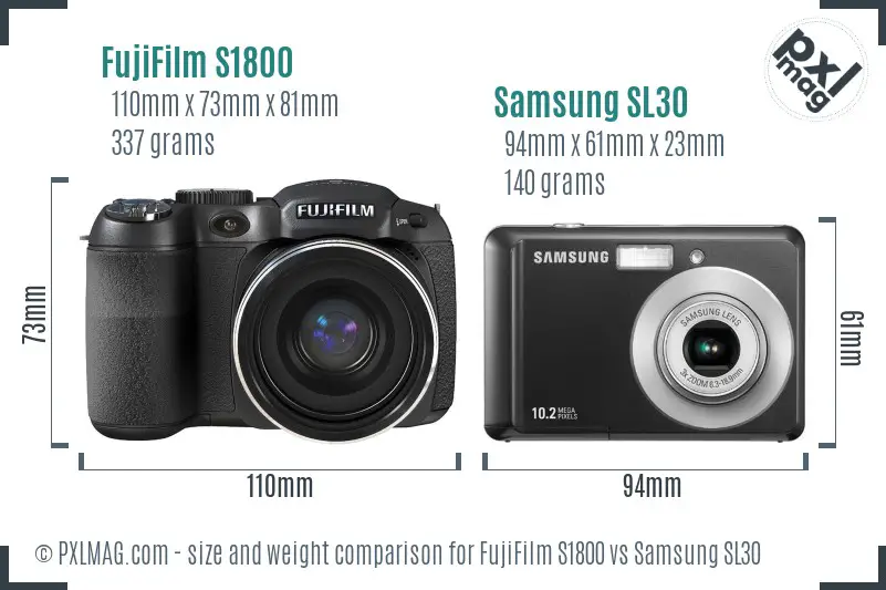 FujiFilm S1800 vs Samsung SL30 size comparison