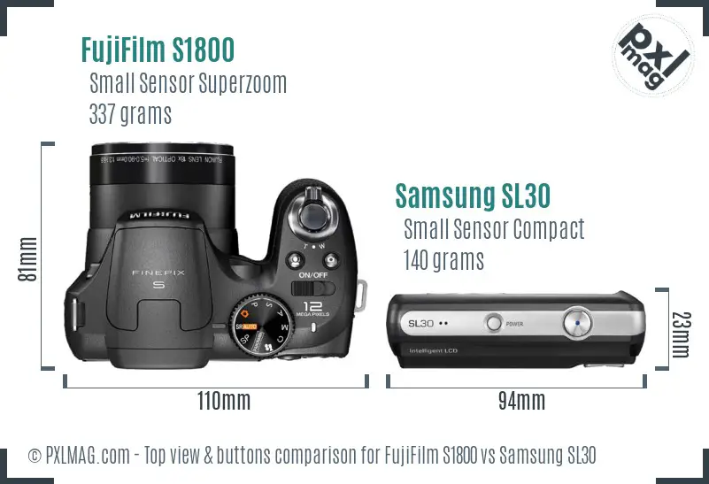 FujiFilm S1800 vs Samsung SL30 top view buttons comparison