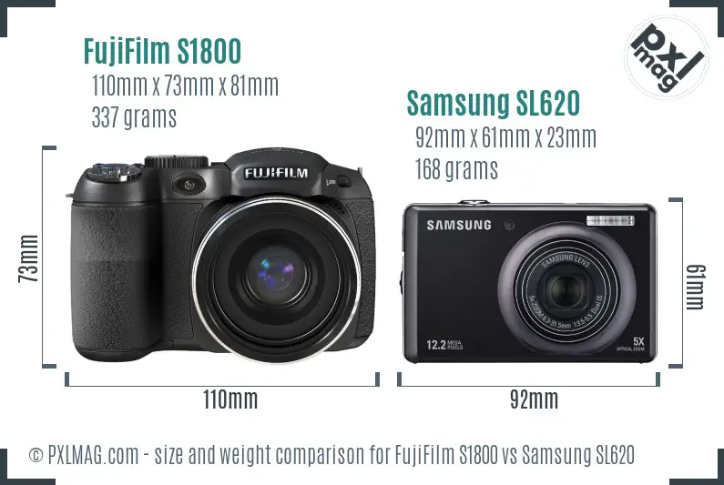 FujiFilm S1800 vs Samsung SL620 size comparison