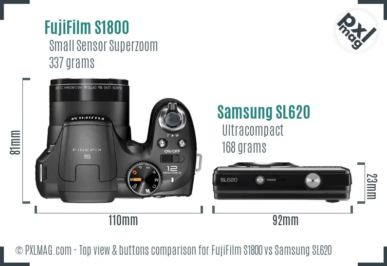 FujiFilm S1800 vs Samsung SL620 top view buttons comparison