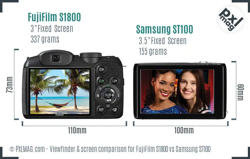 FujiFilm S1800 vs Samsung ST100 Screen and Viewfinder comparison FujiFilm S1800 vs Samsung ST100 Screen and Viewfinder comparison