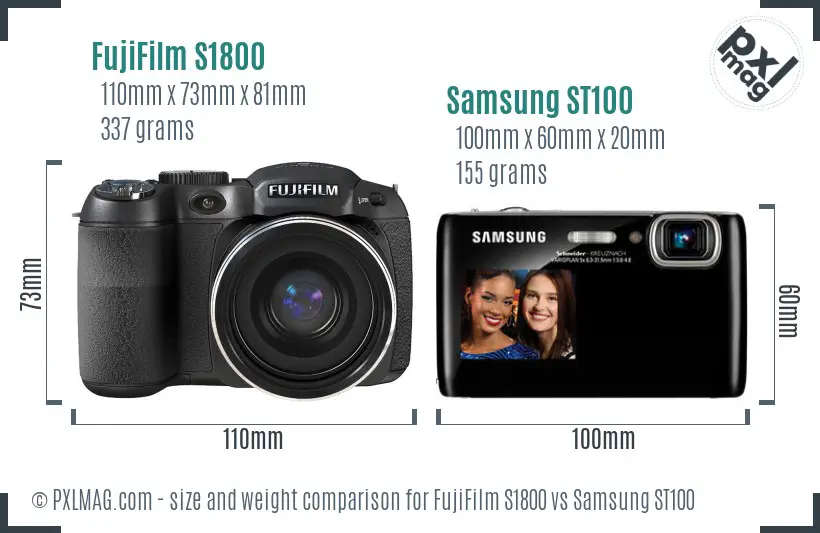 FujiFilm S1800 vs Samsung ST100 size comparison FujiFilm S1800 vs Samsung ST100 size comparison