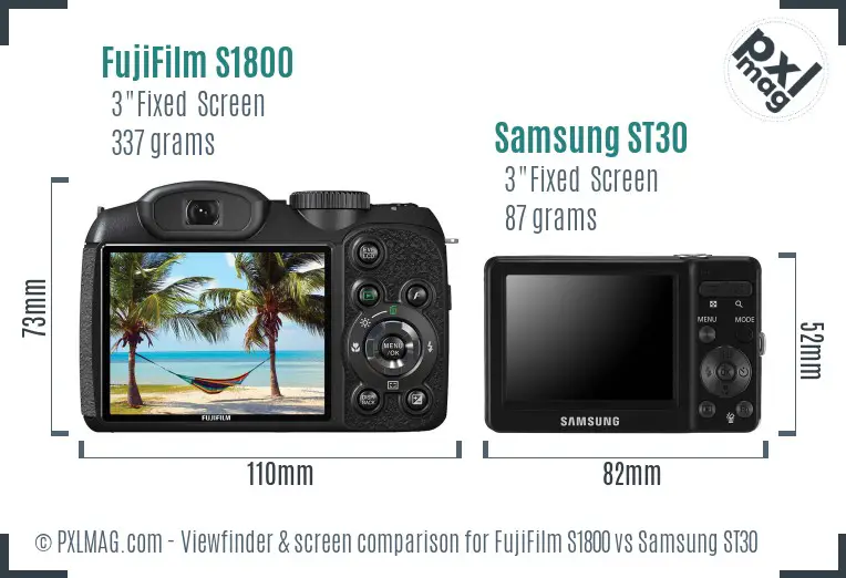 FujiFilm S1800 vs Samsung ST30 Screen and Viewfinder comparison