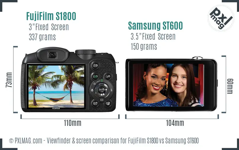 FujiFilm S1800 vs Samsung ST600 Screen and Viewfinder comparison