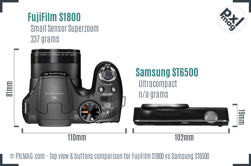FujiFilm S1800 vs Samsung ST6500 top view buttons comparison