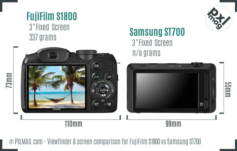 FujiFilm S1800 vs Samsung ST700 Screen and Viewfinder comparison