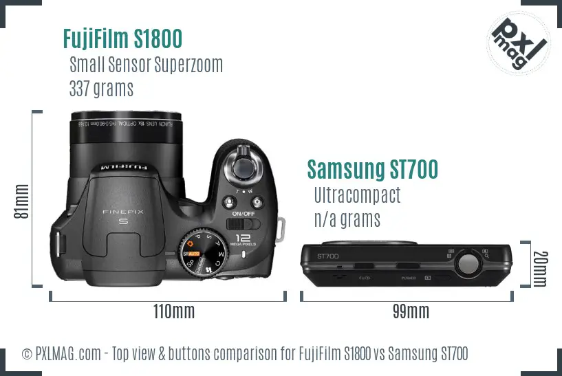 FujiFilm S1800 vs Samsung ST700 top view buttons comparison