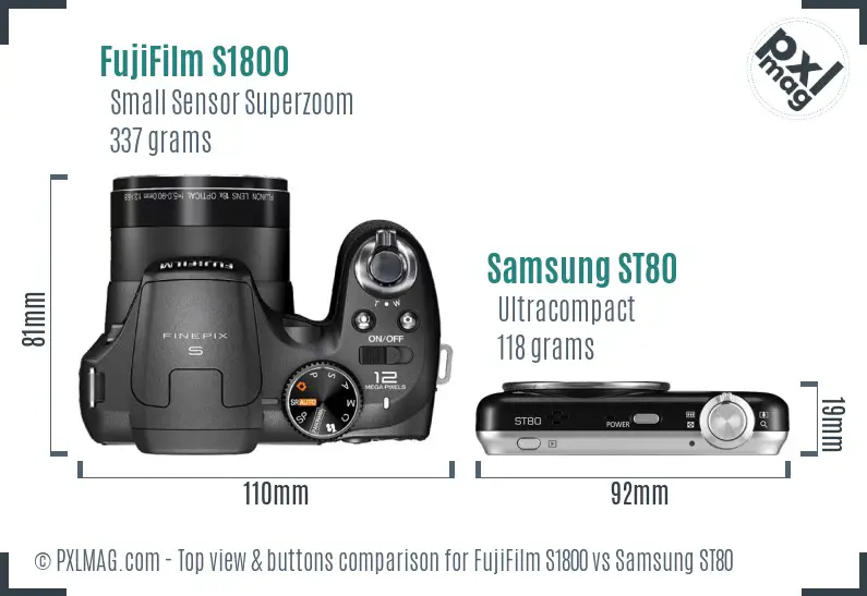 FujiFilm S1800 vs Samsung ST80 top view buttons comparison