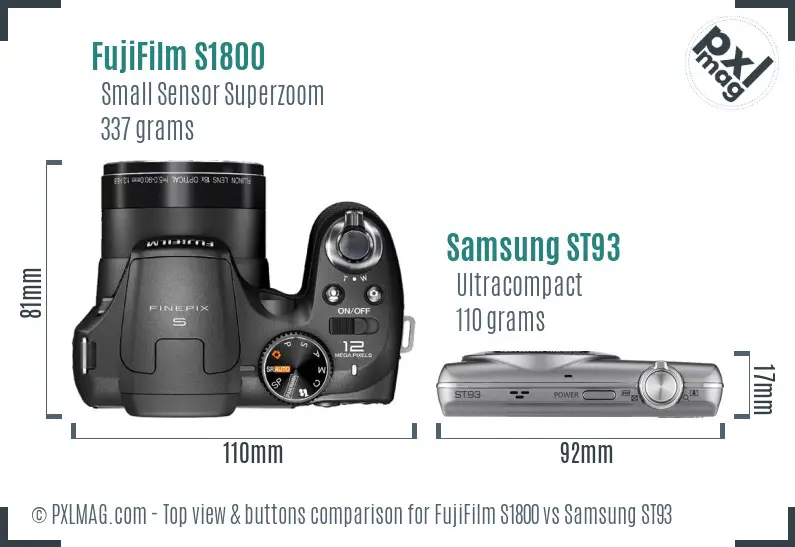 FujiFilm S1800 vs Samsung ST93 top view buttons comparison