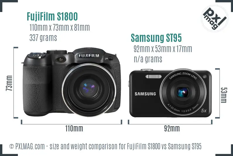 FujiFilm S1800 vs Samsung ST95 size comparison