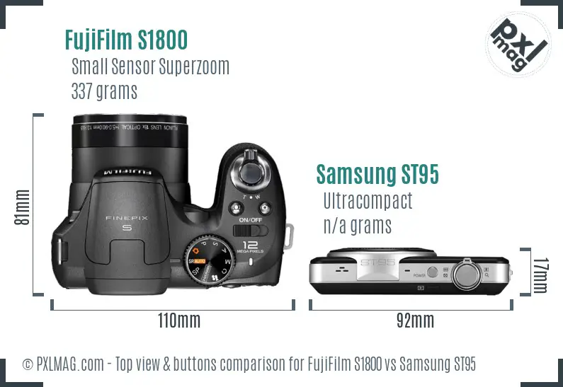 FujiFilm S1800 vs Samsung ST95 top view buttons comparison