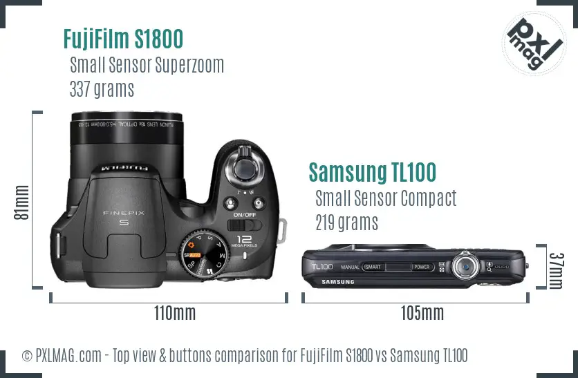 FujiFilm S1800 vs Samsung TL100 top view buttons comparison