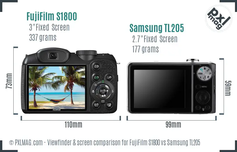 FujiFilm S1800 vs Samsung TL205 Screen and Viewfinder comparison FujiFilm S1800 vs Samsung TL205 Screen and Viewfinder comparison