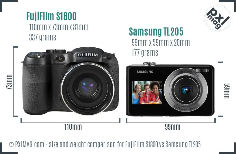 FujiFilm S1800 vs Samsung TL205 size comparison FujiFilm S1800 vs Samsung TL205 size comparison
