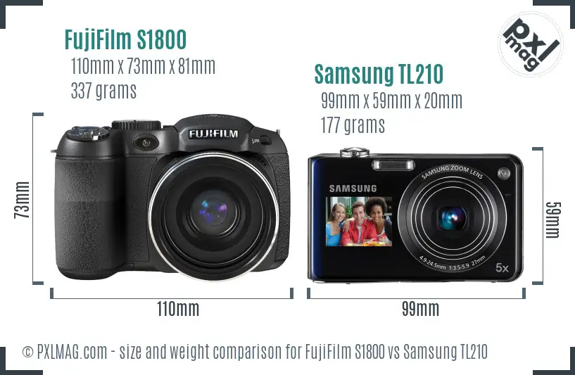 FujiFilm S1800 vs Samsung TL210 size comparison