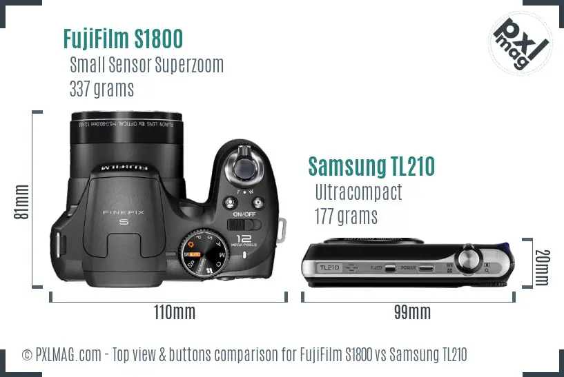 FujiFilm S1800 vs Samsung TL210 top view buttons comparison