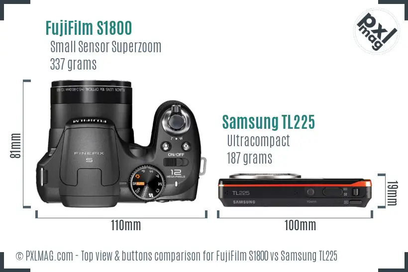 FujiFilm S1800 vs Samsung TL225 top view buttons comparison FujiFilm S1800 vs Samsung TL225 top view buttons comparison