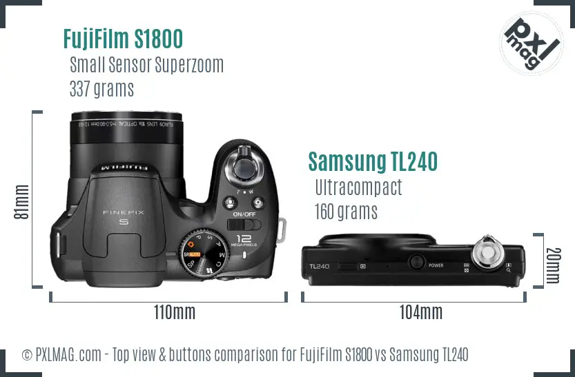 FujiFilm S1800 vs Samsung TL240 top view buttons comparison FujiFilm S1800 vs Samsung TL240 top view buttons comparison