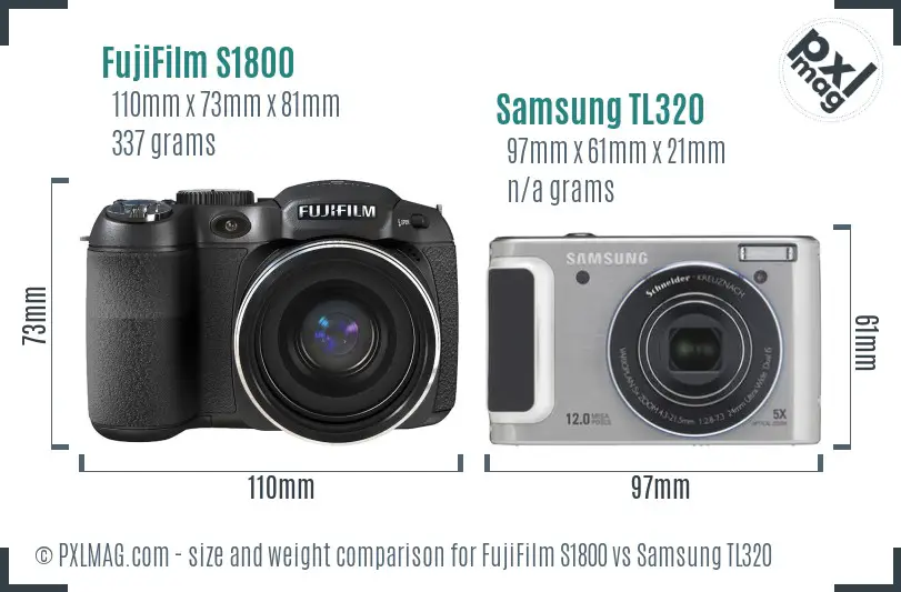 FujiFilm S1800 vs Samsung TL320 size comparison