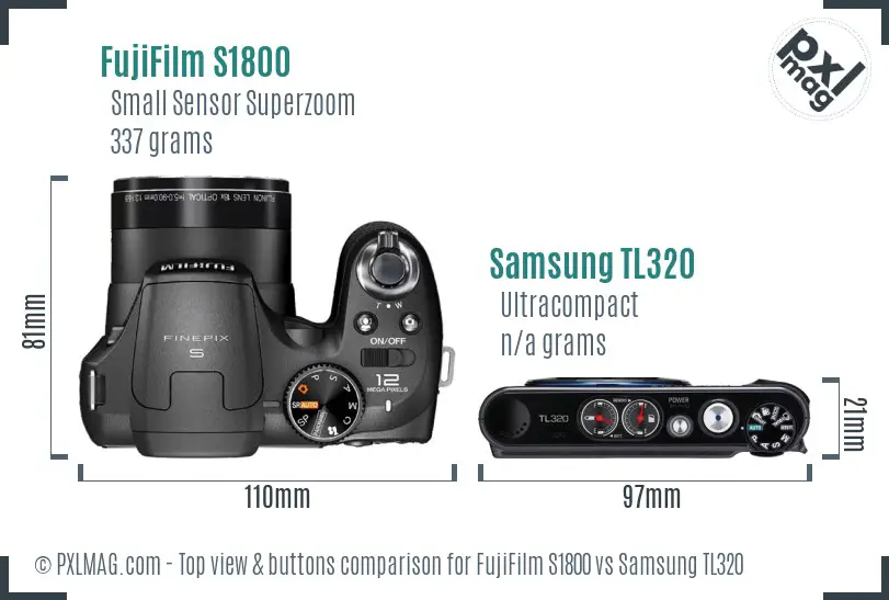 FujiFilm S1800 vs Samsung TL320 top view buttons comparison