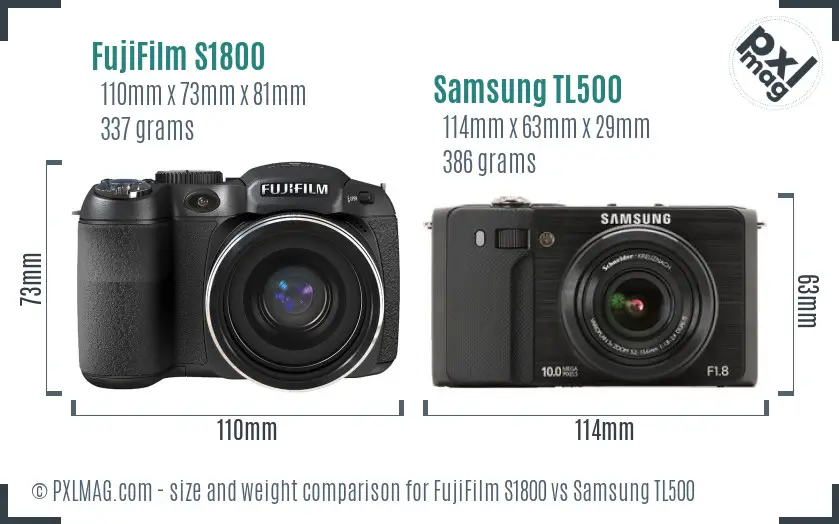 FujiFilm S1800 vs Samsung TL500 size comparison FujiFilm S1800 vs Samsung TL500 size comparison