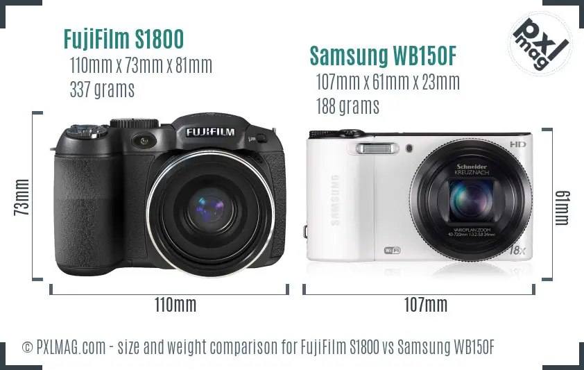 FujiFilm S1800 vs Samsung WB150F size comparison FujiFilm S1800 vs Samsung WB150F size comparison
