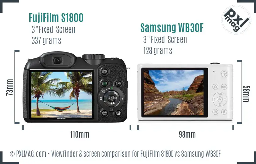 FujiFilm S1800 vs Samsung WB30F Screen and Viewfinder comparison