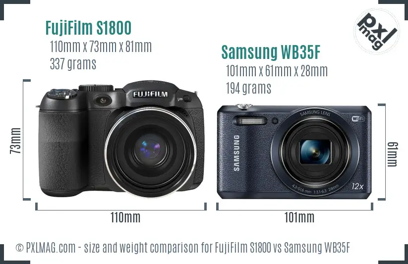 FujiFilm S1800 vs Samsung WB35F size comparison