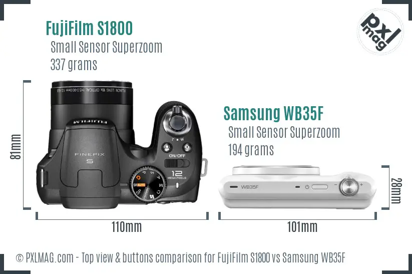 FujiFilm S1800 vs Samsung WB35F top view buttons comparison