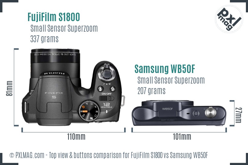 FujiFilm S1800 vs Samsung WB50F top view buttons comparison