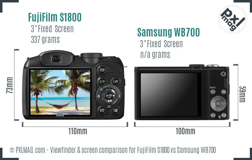 FujiFilm S1800 vs Samsung WB700 Screen and Viewfinder comparison