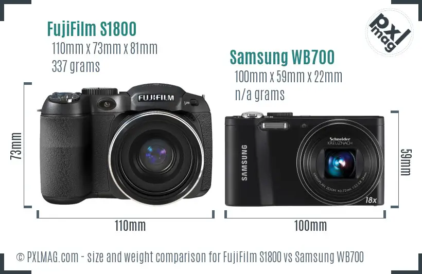 FujiFilm S1800 vs Samsung WB700 size comparison