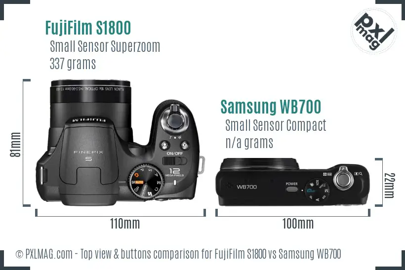 FujiFilm S1800 vs Samsung WB700 top view buttons comparison