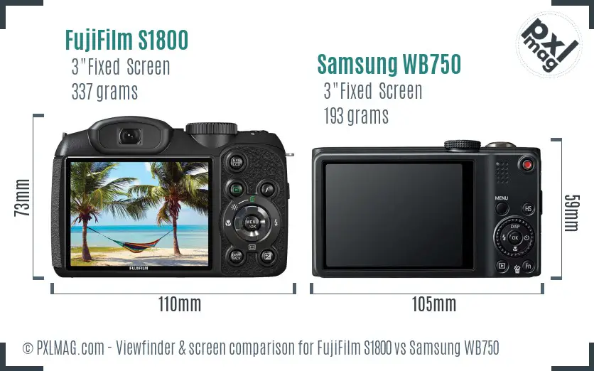 FujiFilm S1800 vs Samsung WB750 Screen and Viewfinder comparison