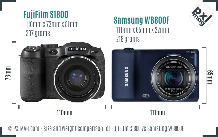 FujiFilm S1800 vs Samsung WB800F size comparison FujiFilm S1800 vs Samsung WB800F size comparison