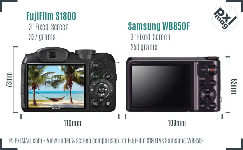 FujiFilm S1800 vs Samsung WB850F Screen and Viewfinder comparison