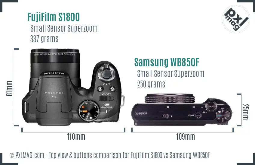 FujiFilm S1800 vs Samsung WB850F top view buttons comparison