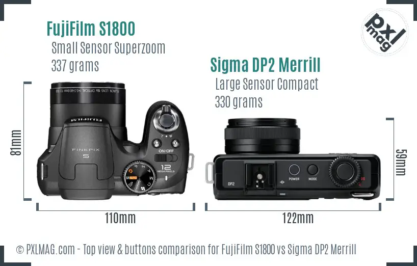 FujiFilm S1800 vs Sigma DP2 Merrill top view buttons comparison