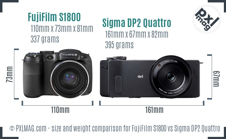 FujiFilm S1800 vs Sigma DP2 Quattro size comparison