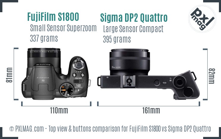 FujiFilm S1800 vs Sigma DP2 Quattro top view buttons comparison