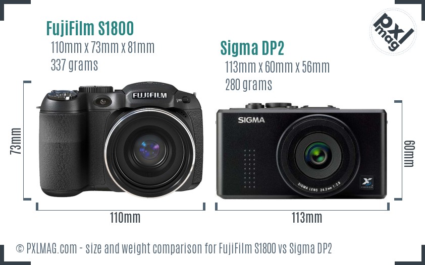 FujiFilm S1800 vs Sigma DP2 size comparison FujiFilm S1800 vs Sigma DP2 size comparison