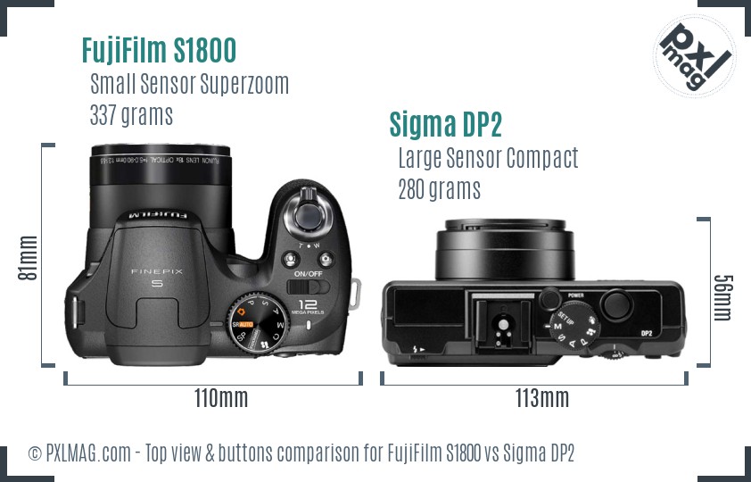 FujiFilm S1800 vs Sigma DP2 top view buttons comparison