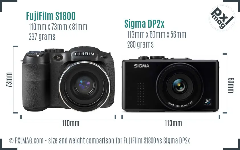 FujiFilm S1800 vs Sigma DP2x size comparison FujiFilm S1800 vs Sigma DP2x size comparison