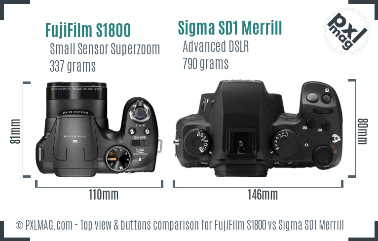 FujiFilm S1800 vs Sigma SD1 Merrill top view buttons comparison