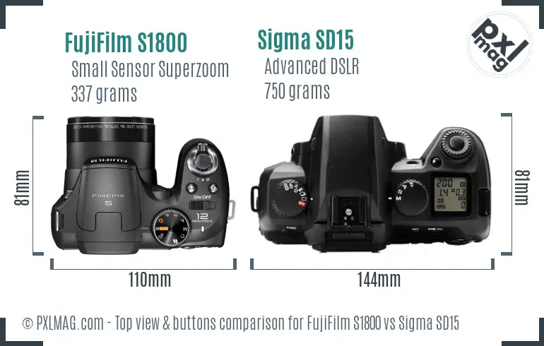 FujiFilm S1800 vs Sigma SD15 top view buttons comparison