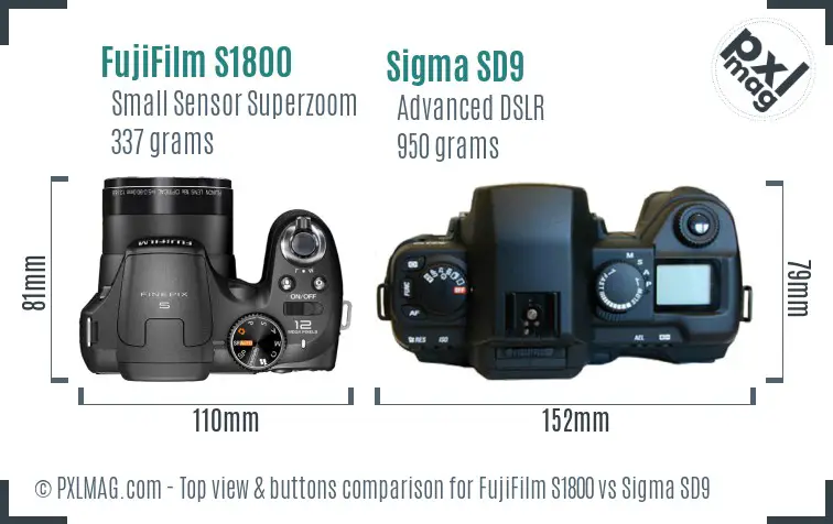 FujiFilm S1800 vs Sigma SD9 top view buttons comparison