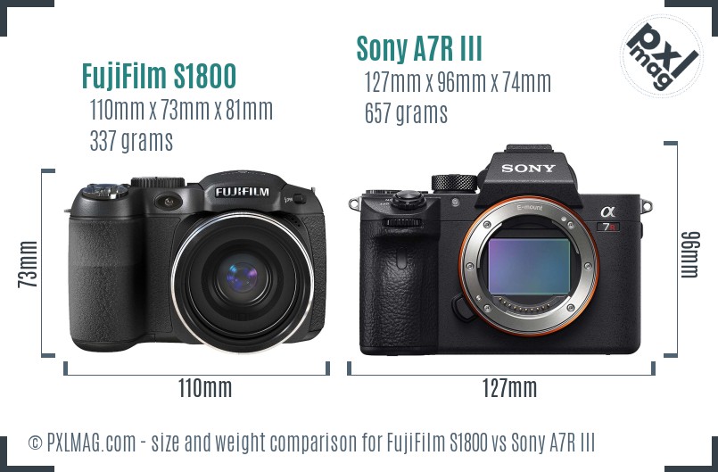 FujiFilm S1800 vs Sony A7R III size comparison
