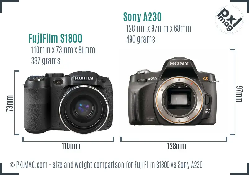 FujiFilm S1800 vs Sony A230 size comparison