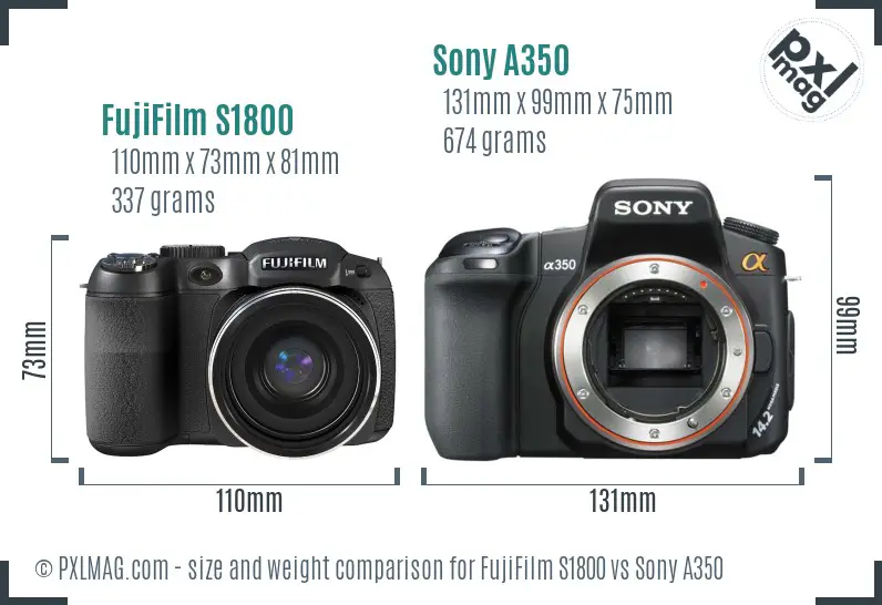 FujiFilm S1800 vs Sony A350 size comparison