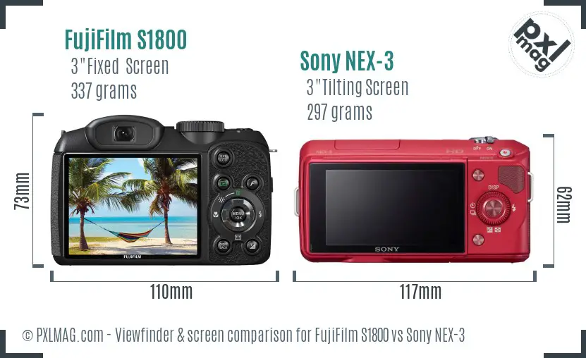 FujiFilm S1800 vs Sony NEX-3 Screen and Viewfinder comparison